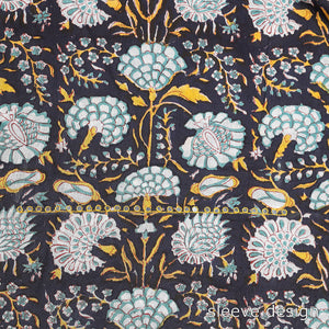 Black - Sequin & Bead Work Embroidery Sanganeri Block Printed Cotton Kurta Material - 2.5 meter