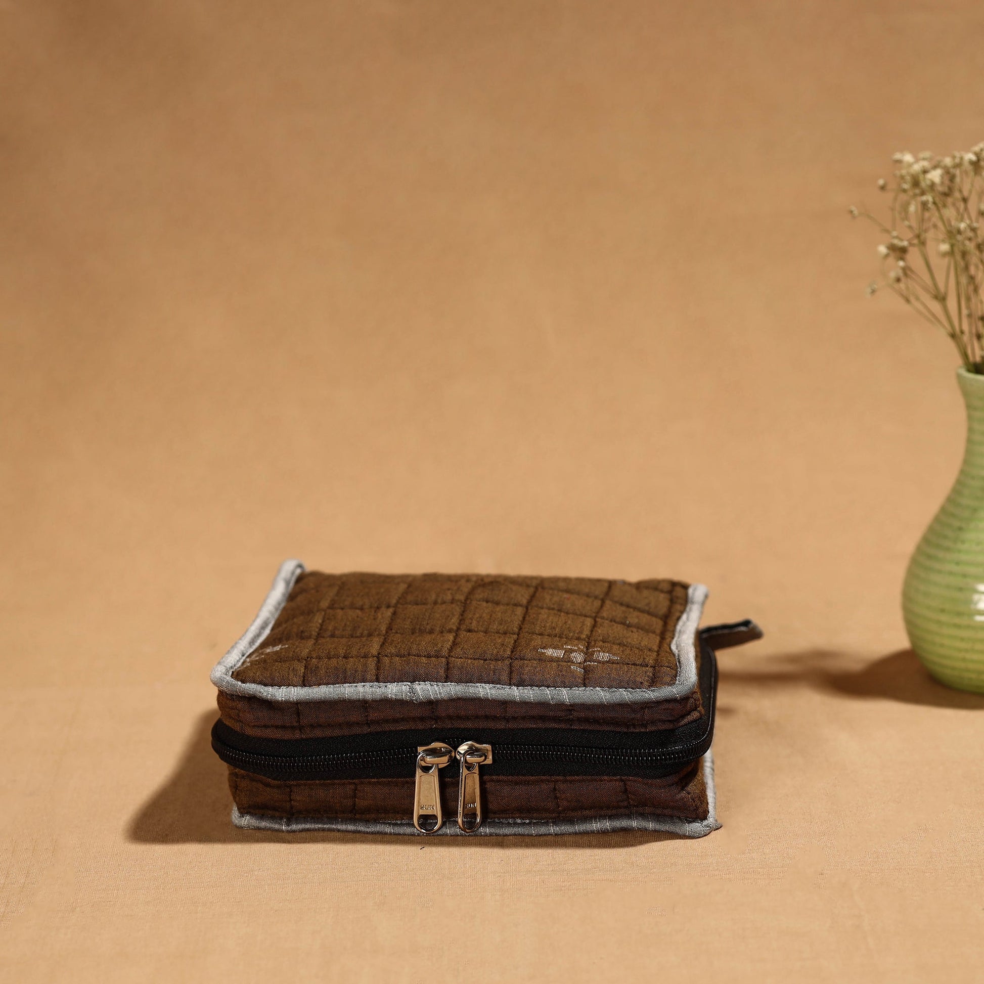 Brown - Handmade 4 Pockets Cotton Jewelry Bag 27