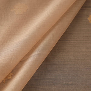 Beige - Handloom Silk Cotton Leaf Zari Buta Chanderi Fabric 01