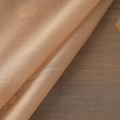 Beige - Handloom Silk Cotton Leaf Zari Buta Chanderi Fabric 01
