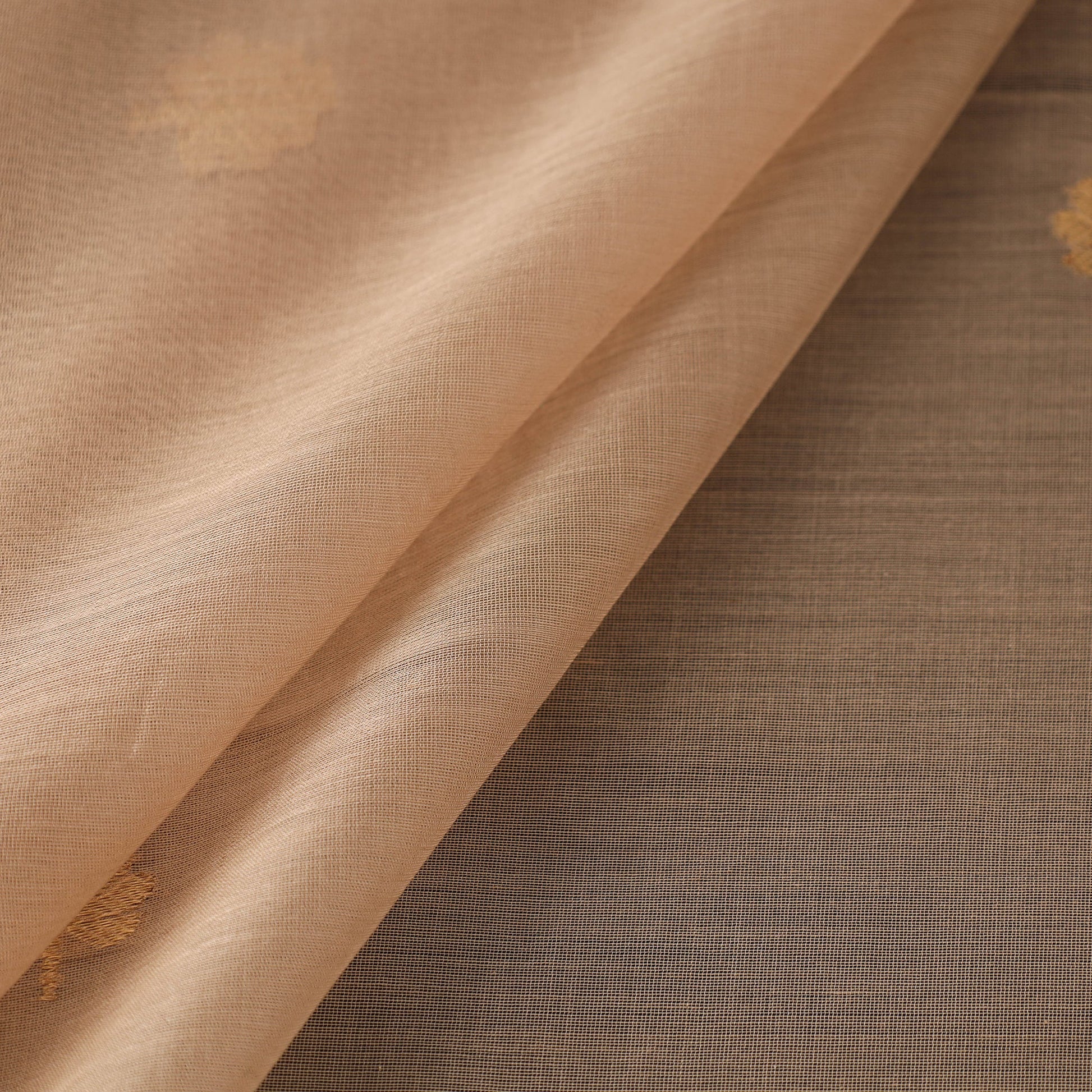 Beige - Handloom Silk Cotton Leaf Zari Buta Chanderi Fabric 01