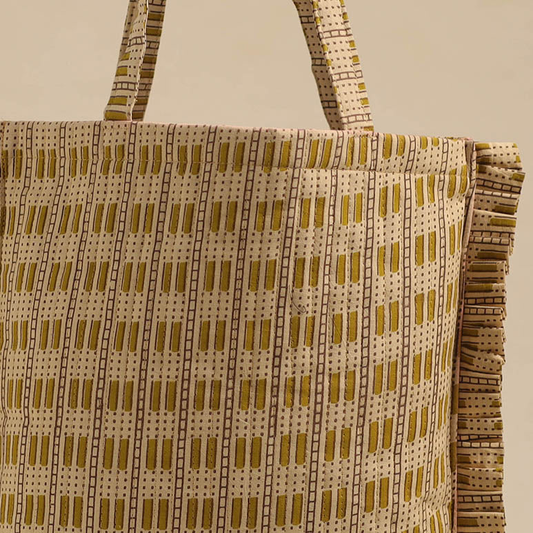 Beige - Handcrafted Cotton Frill Jhola Bag 73