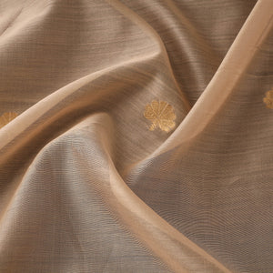 Beige - Handloom Silk Cotton Leaf Zari Buta Chanderi Fabric 01