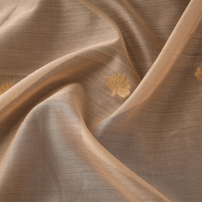 Beige - Handloom Silk Cotton Leaf Zari Buta Chanderi Fabric 01