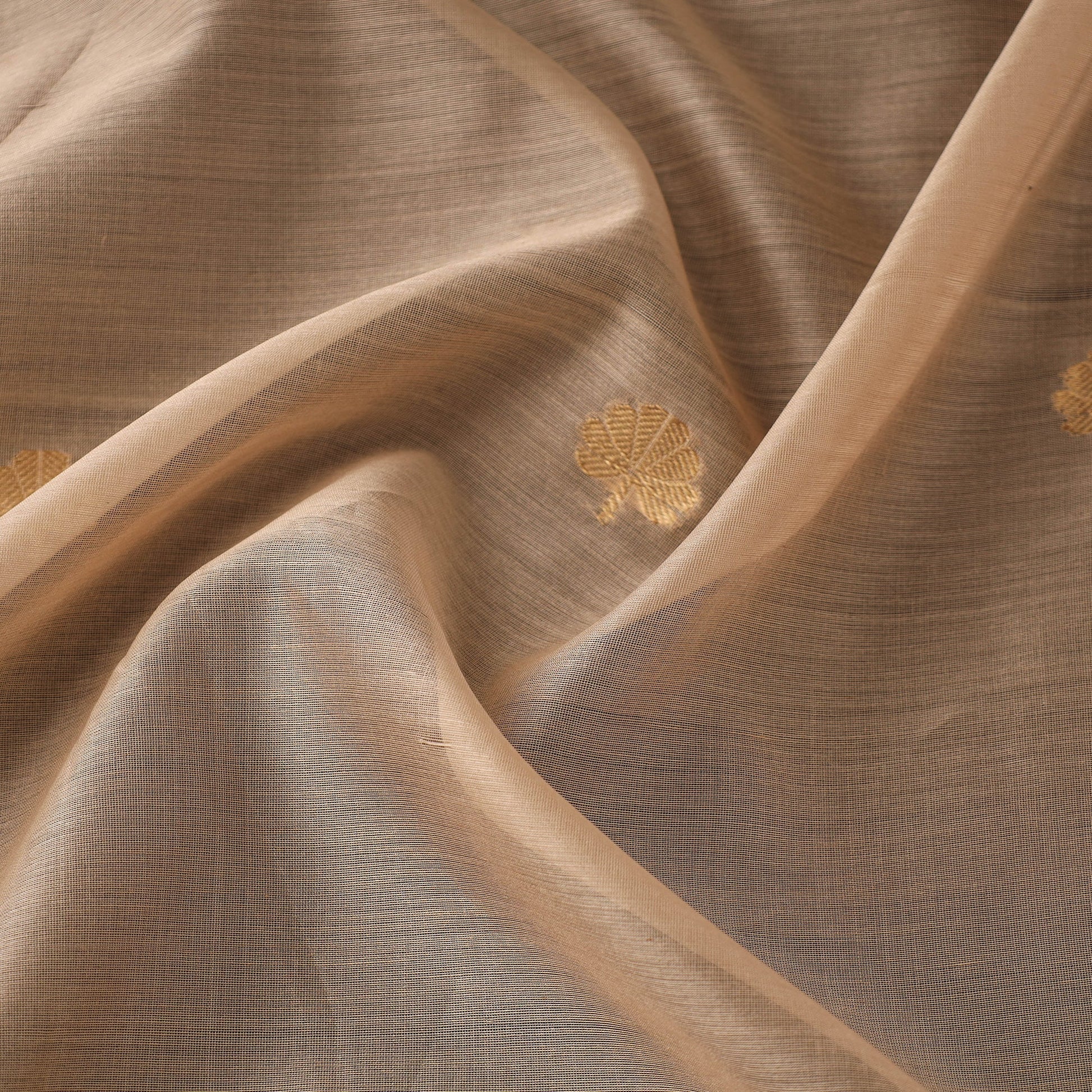 Beige - Handloom Silk Cotton Leaf Zari Buta Chanderi Fabric 01