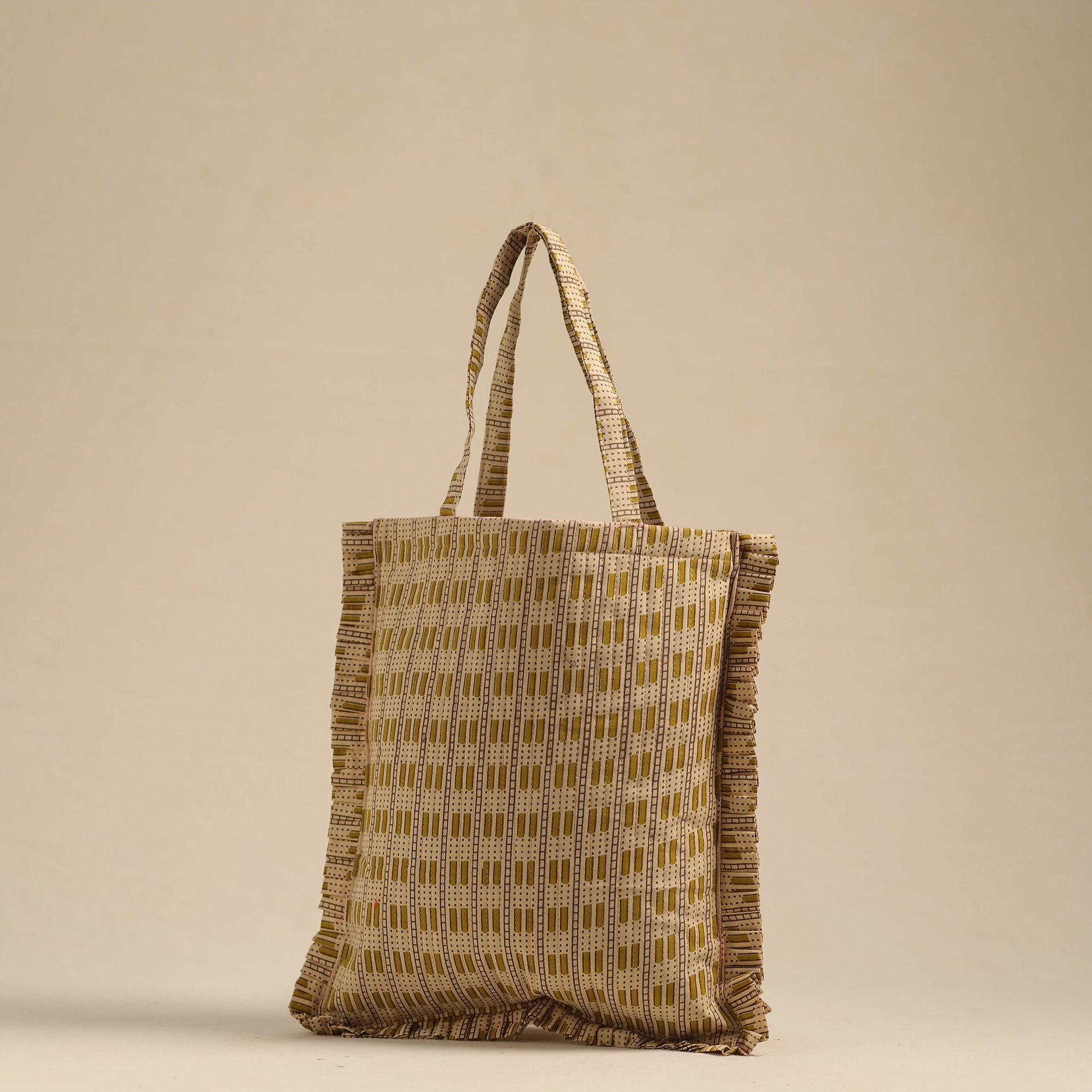 Beige - Handcrafted Cotton Frill Jhola Bag 73
