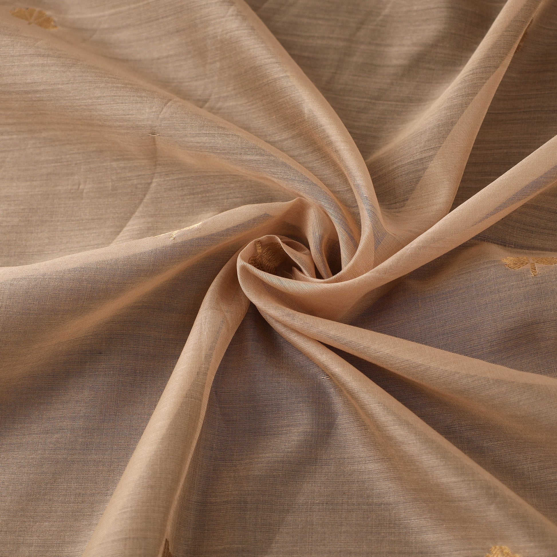 Beige - Handloom Silk Cotton Leaf Zari Buta Chanderi Fabric 01
