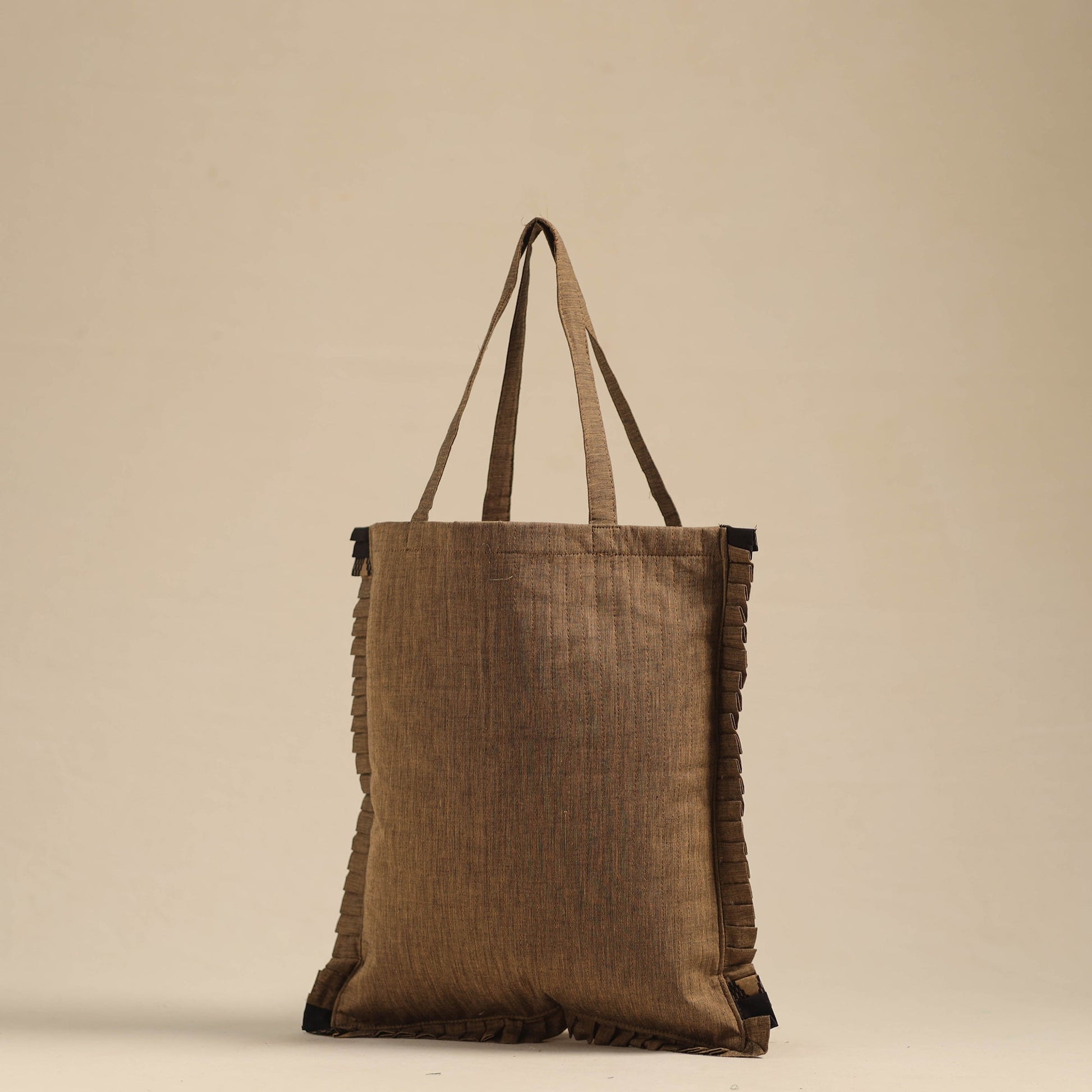 Brown - Handcrafted Cotton Frill Jhola Bag 78