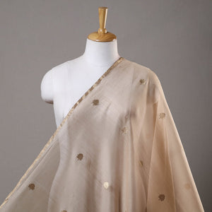 Beige - Handloom Silk Cotton Leaf Zari Buta Chanderi Fabric 01