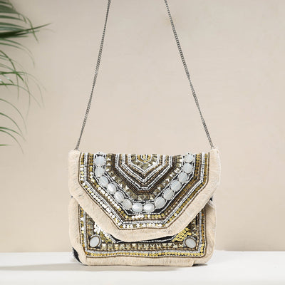 Beige - Banjara Boho Ethnic Embellished Handcrafted Sling Bag