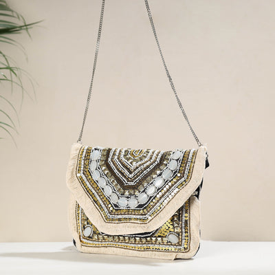 Beige - Banjara Boho Ethnic Embellished Handcrafted Sling Bag