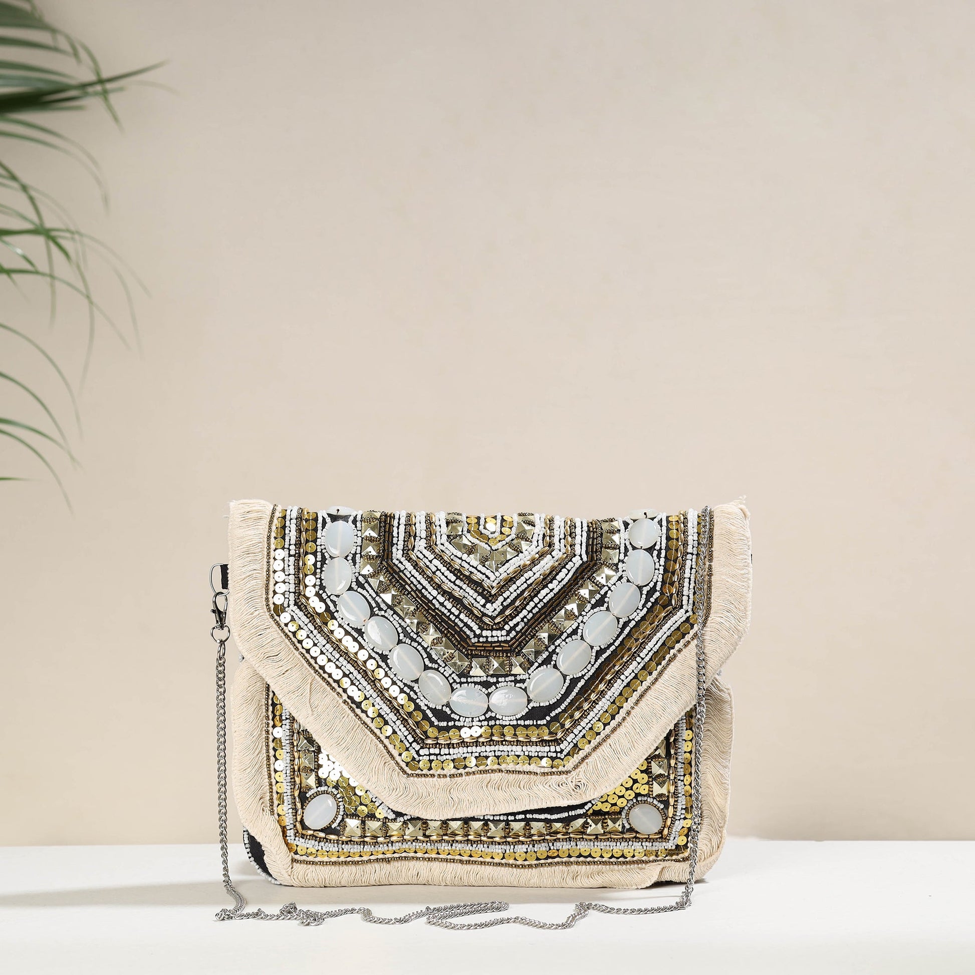 Beige - Banjara Boho Ethnic Embellished Handcrafted Sling Bag