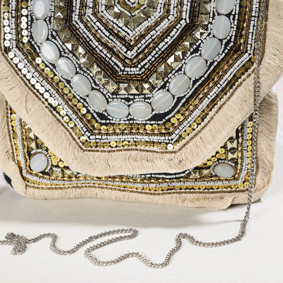 Beige - Banjara Boho Ethnic Embellished Handcrafted Sling Bag