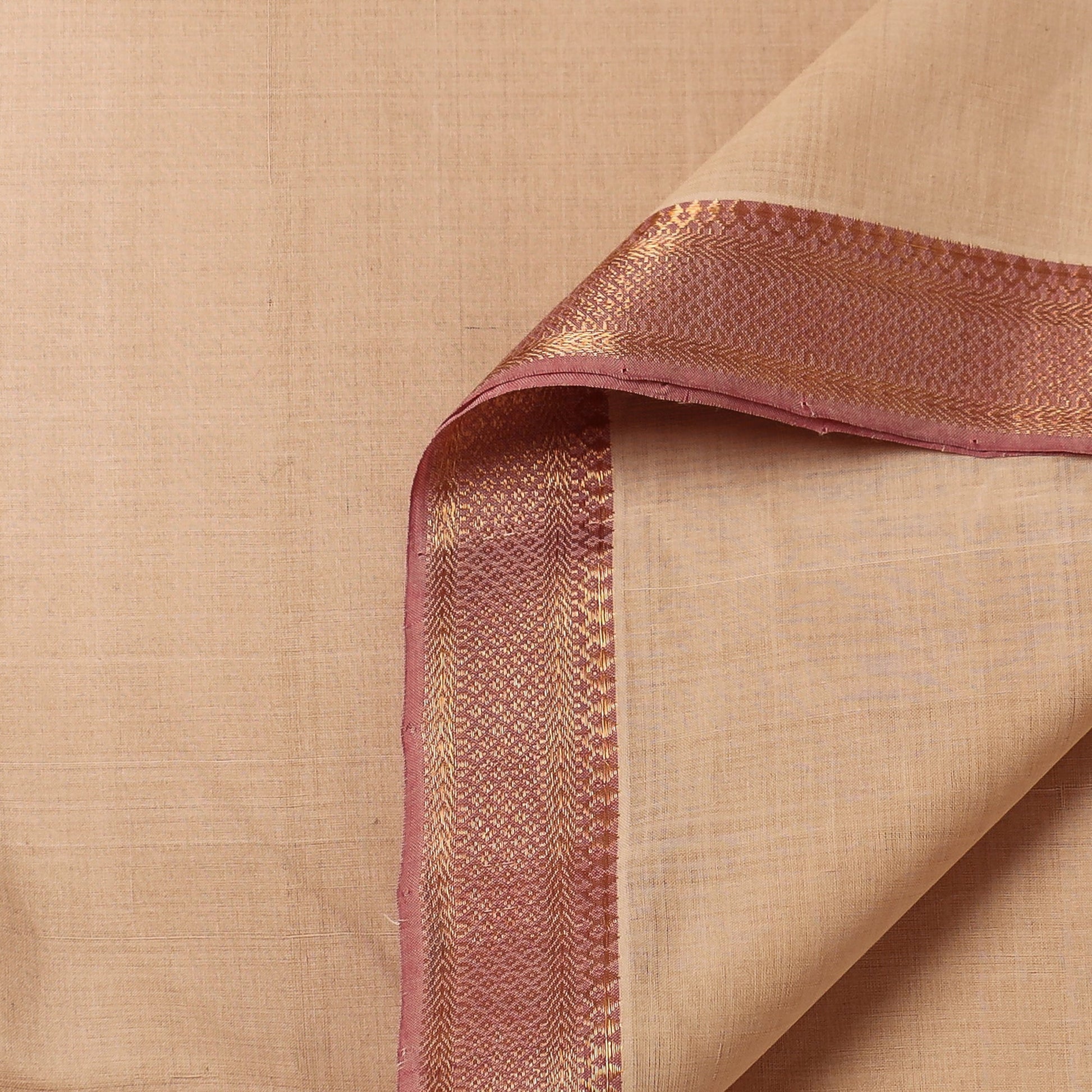 Beige - Original Mangalagiri Handloom Cotton Zari Border Fabric