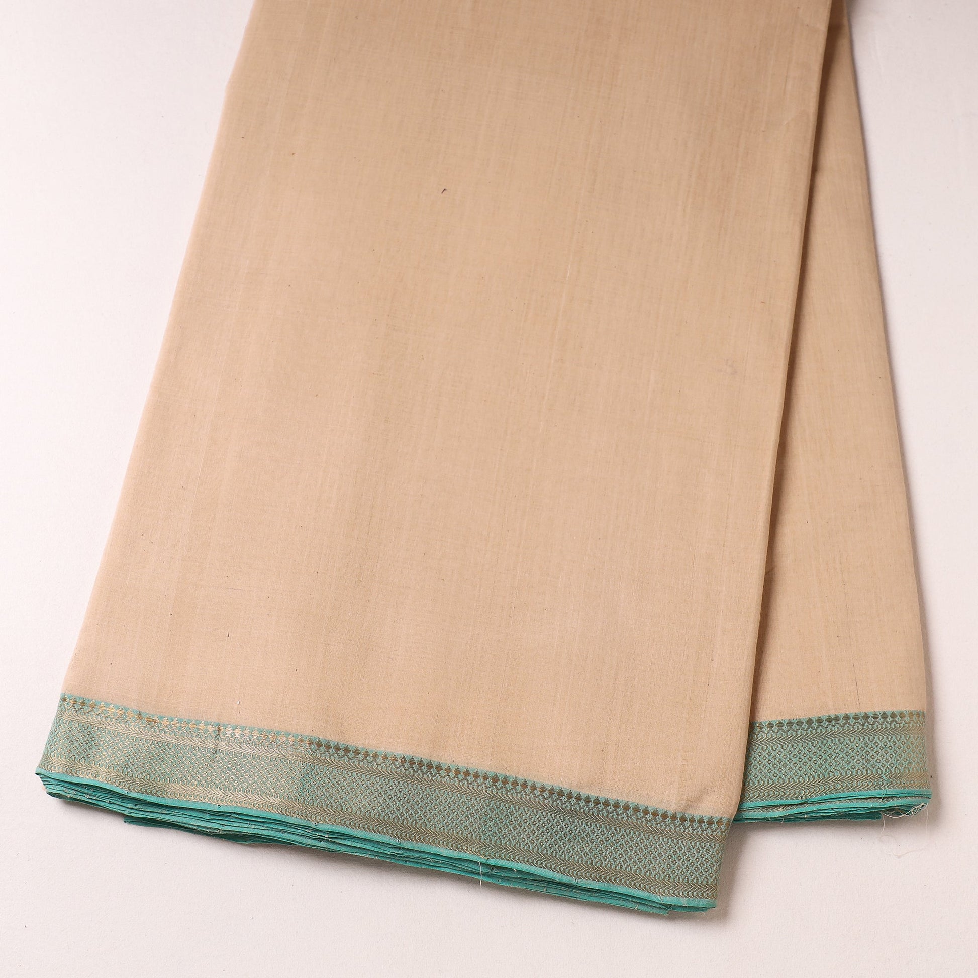 Beige - Original Mangalagiri Handloom Cotton Zari Border Fabric