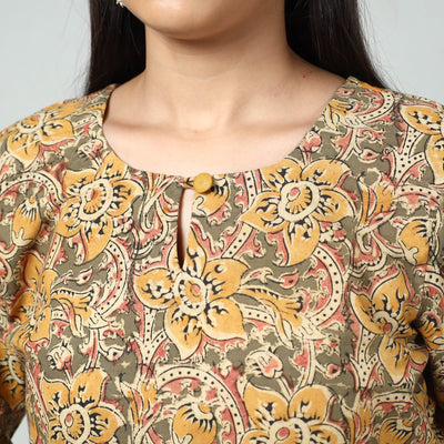 Beige - Kalamkari Block Printed Cotton Long Kurta