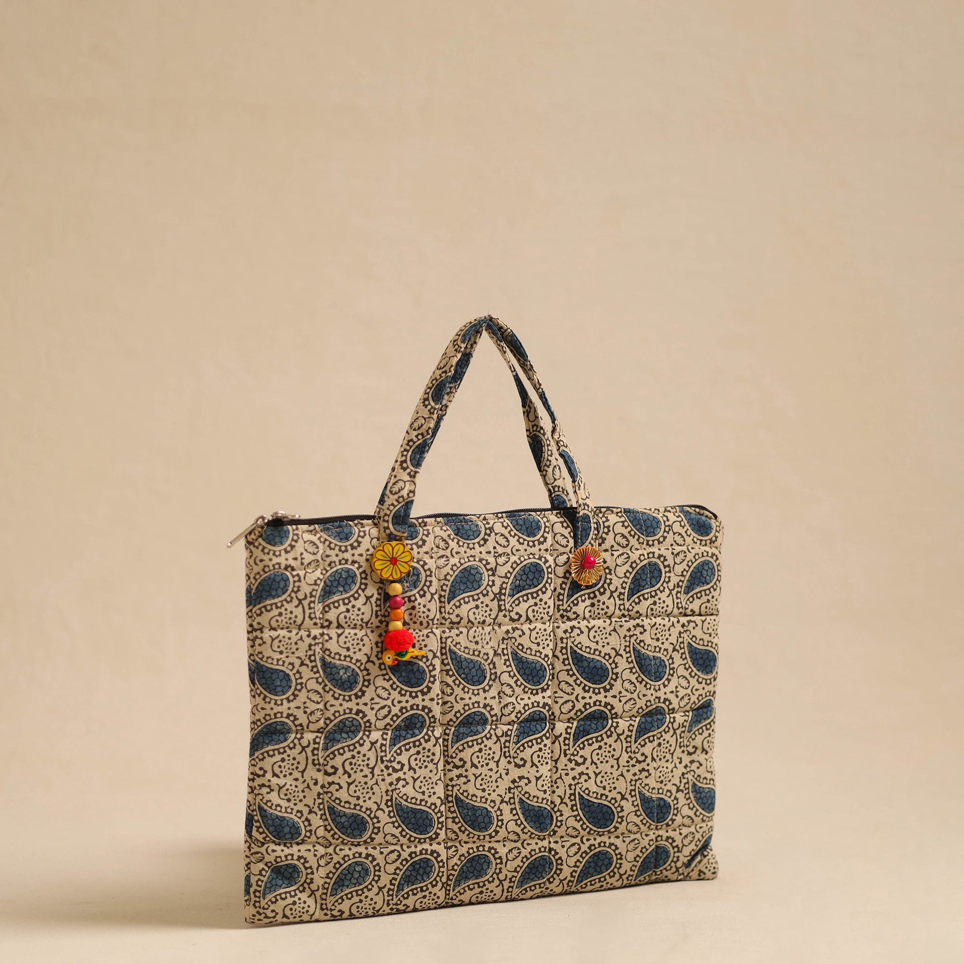 Beige - Handcrafted Quilted Cotton Hand Bag 84