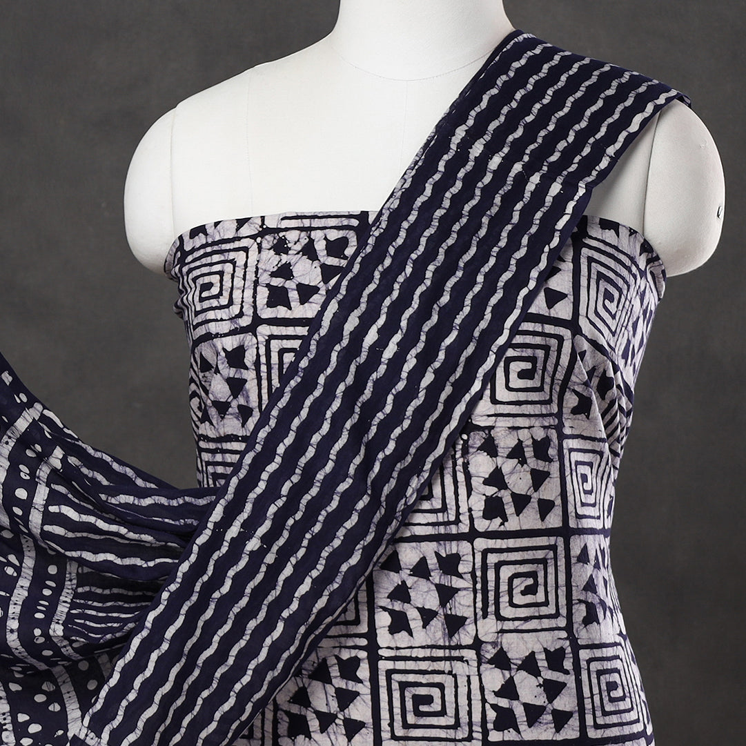 Blue - 3pc Cotton Kutch Batik Print Dress Material 07