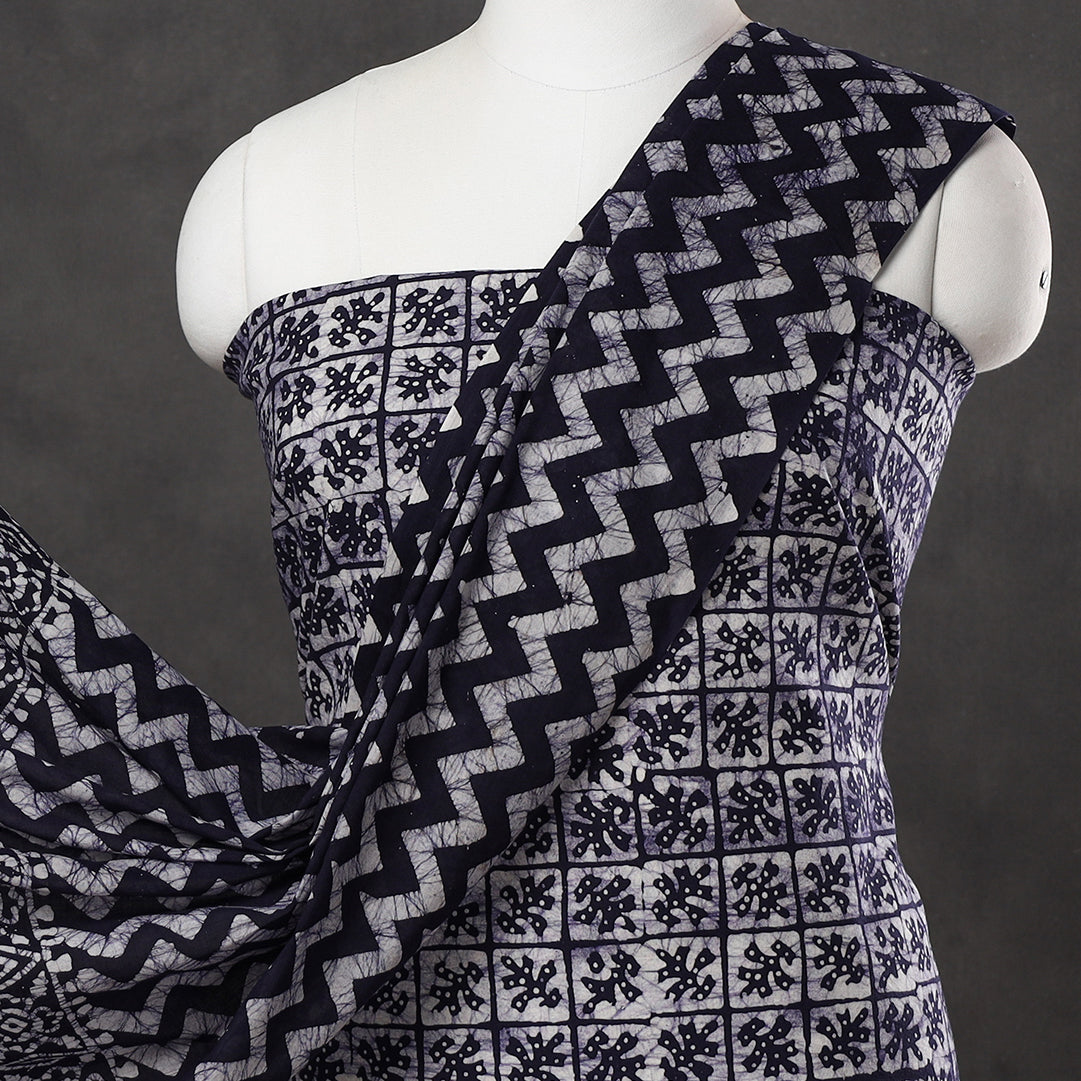 Black - 3pc Cotton Kutch Batik Print Dress Material 08