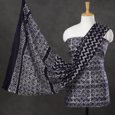 Black - 3pc Cotton Kutch Batik Print Dress Material 08