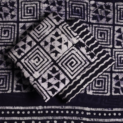 Blue - 3pc Cotton Kutch Batik Print Dress Material 07
