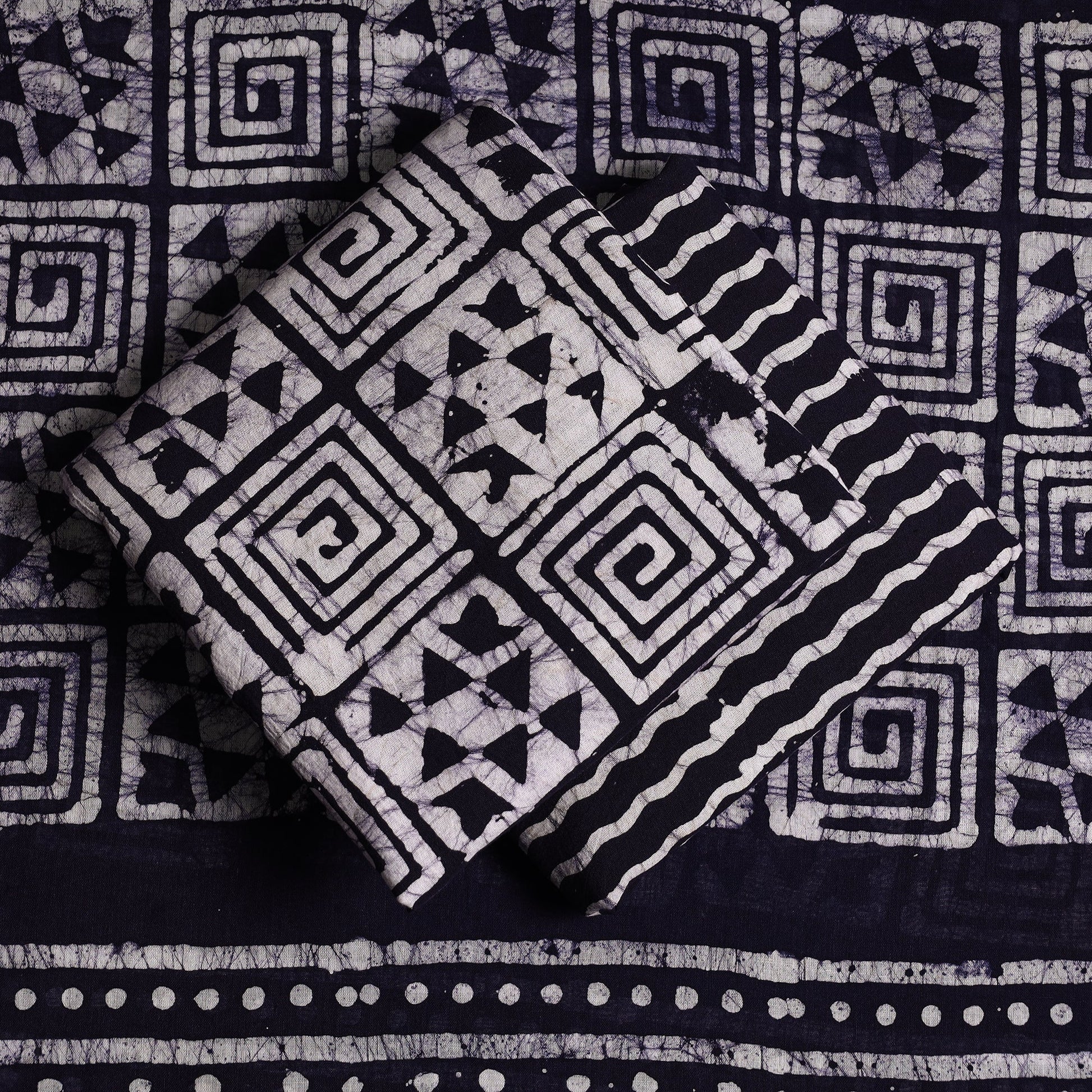 Blue - 3pc Cotton Kutch Batik Print Dress Material 07