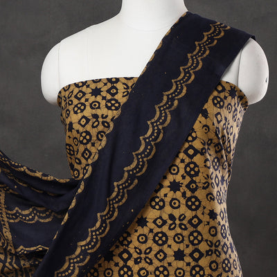 Brown - 3pc Cotton Kutch Batik Print Dress Material 09