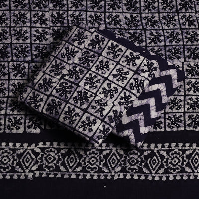 Black - 3pc Cotton Kutch Batik Print Dress Material 08