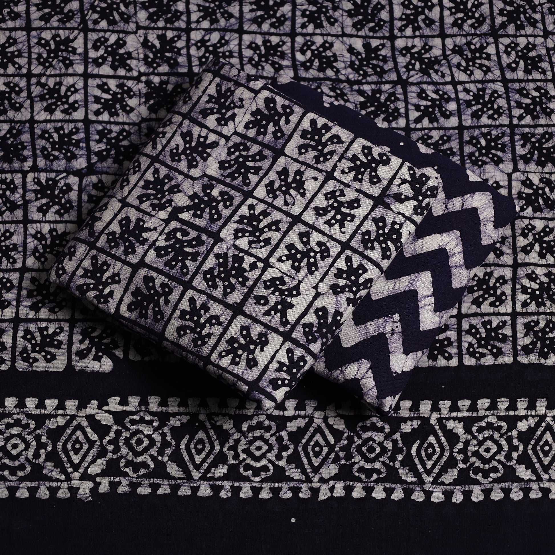 Black - 3pc Cotton Kutch Batik Print Dress Material 08