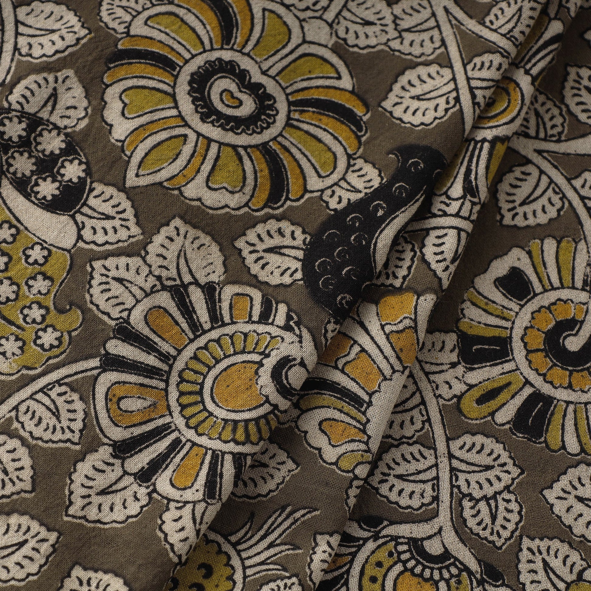 Brown - Natural Dyed Block Print Kalamkari Cotton Fabric 01