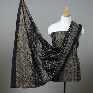 Black - 3pc Block Print Cotton Ajrakh Dress Material 01