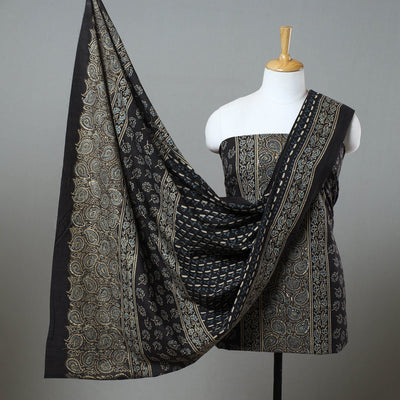 Black - 3pc Block Print Cotton Ajrakh Dress Material 01