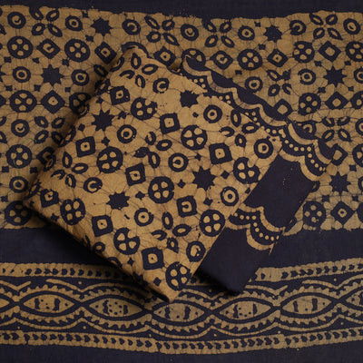Brown - 3pc Cotton Kutch Batik Print Dress Material 09