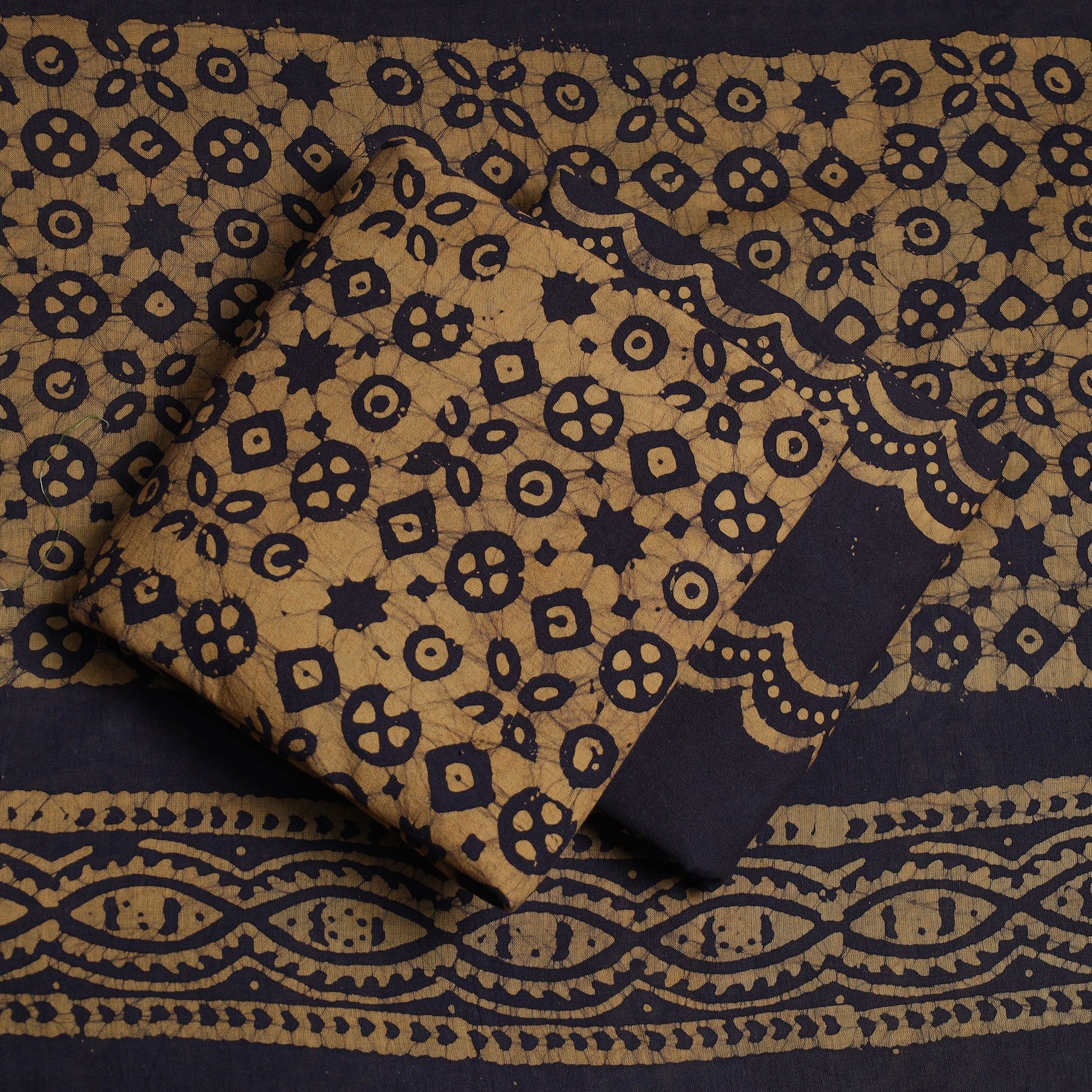 Brown - 3pc Cotton Kutch Batik Print Dress Material 09