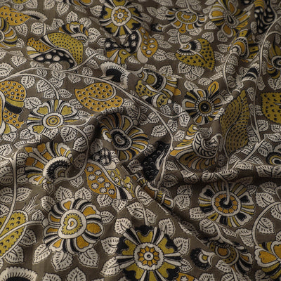 Brown - Natural Dyed Block Print Kalamkari Cotton Fabric 01