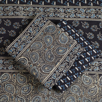 Black - 3pc Block Print Cotton Ajrakh Dress Material 01