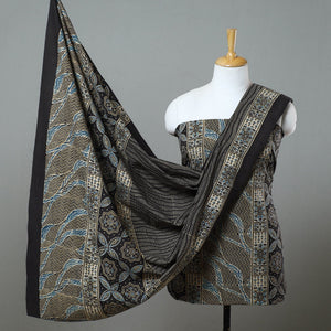 Black - 3pc Block Print Cotton Ajrakh Dress Material 02