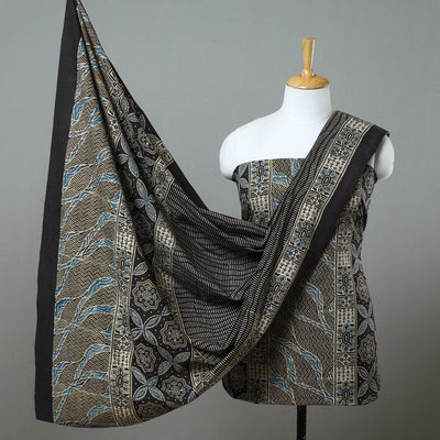 Black - 3pc Block Print Cotton Ajrakh Dress Material 02