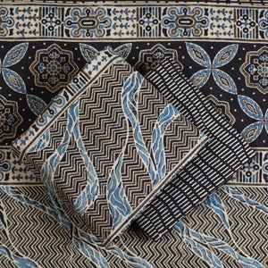 Black - 3pc Block Print Cotton Ajrakh Dress Material 02