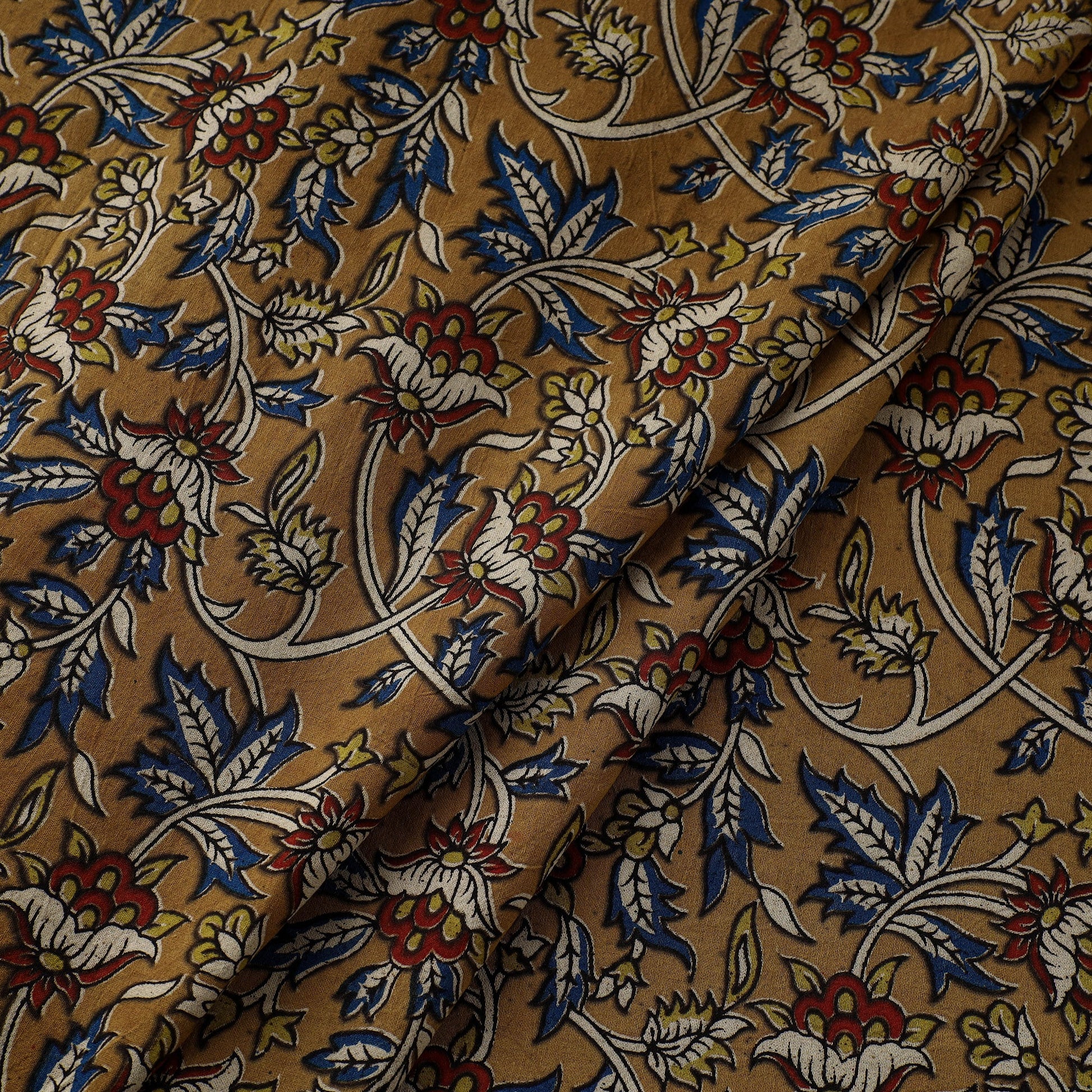 Brown - Natural Dyed Block Print Kalamkari Cotton Fabric 04