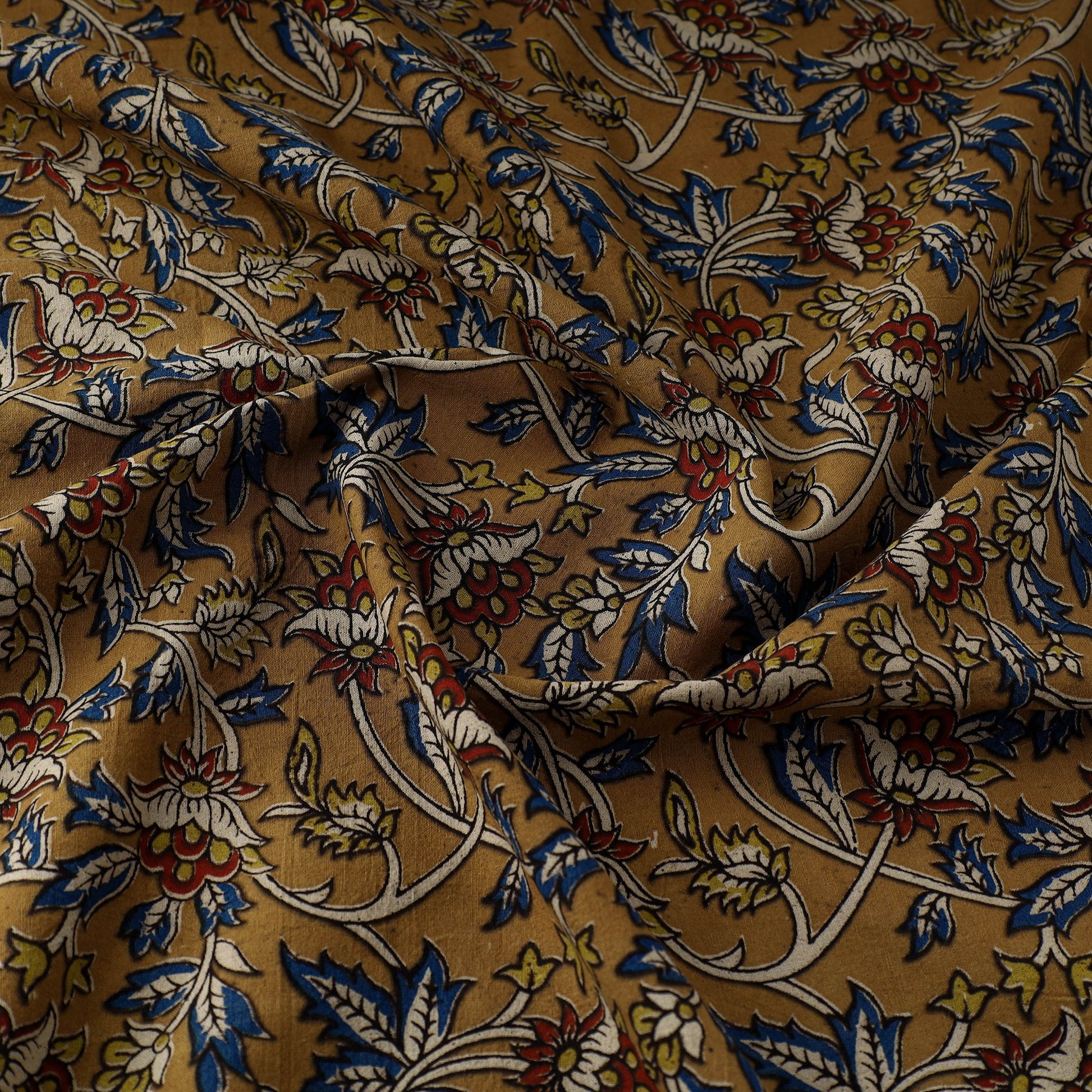 Brown - Natural Dyed Block Print Kalamkari Cotton Fabric 04