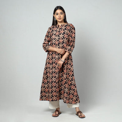 Black - Kalamkari Block Printed Cotton Long Kurta