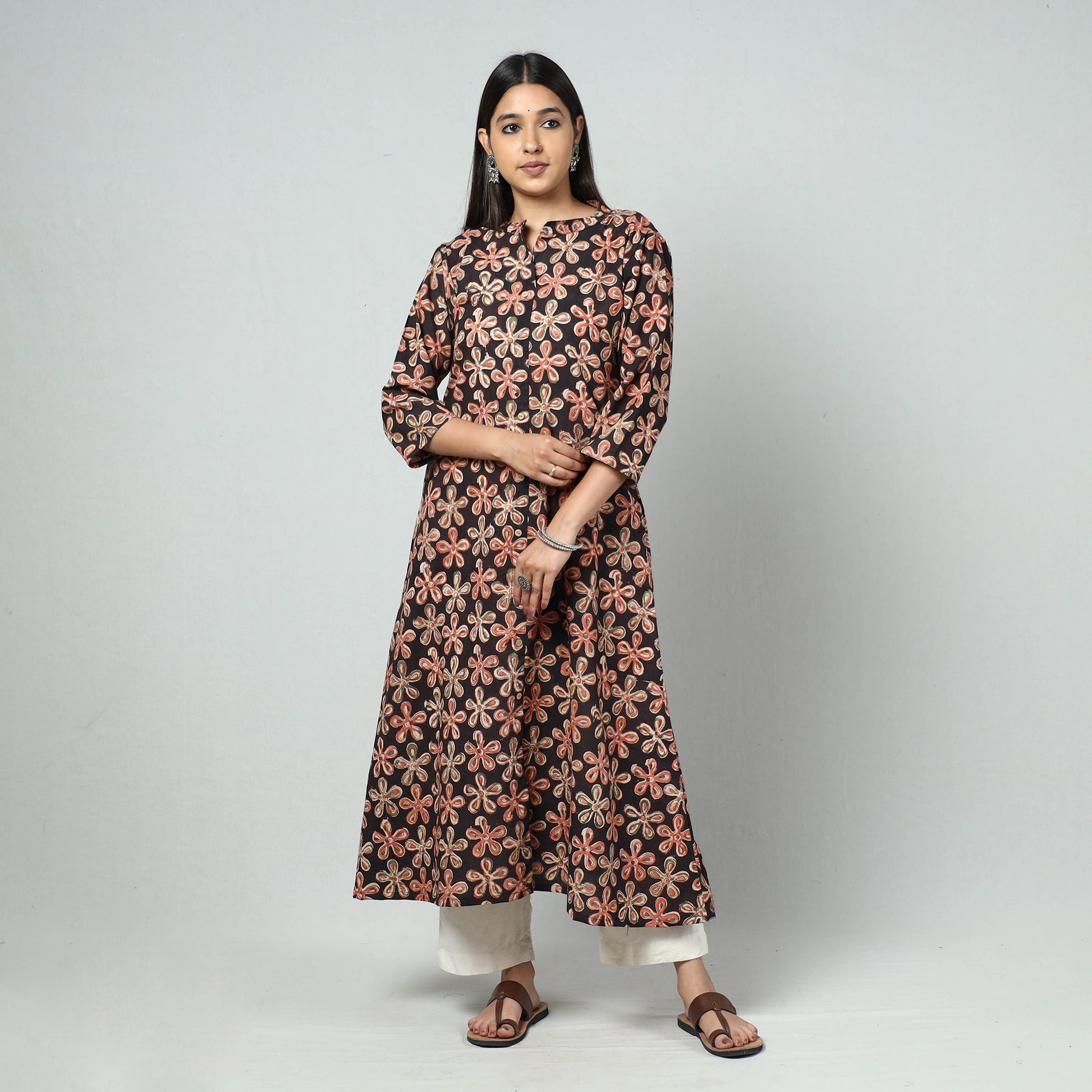 Black - Kalamkari Block Printed Cotton Long Kurta