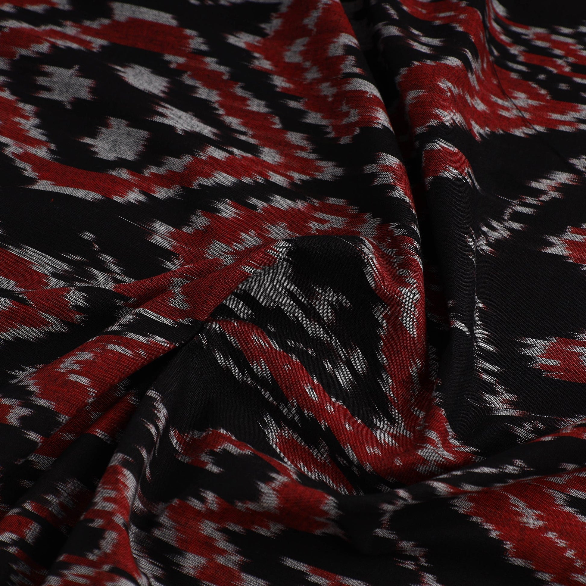 Black - Handloom Cotton Central Asian Pochampally Ikat Fabric 10