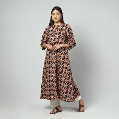 Black - Kalamkari Block Printed Cotton Long Kurta
