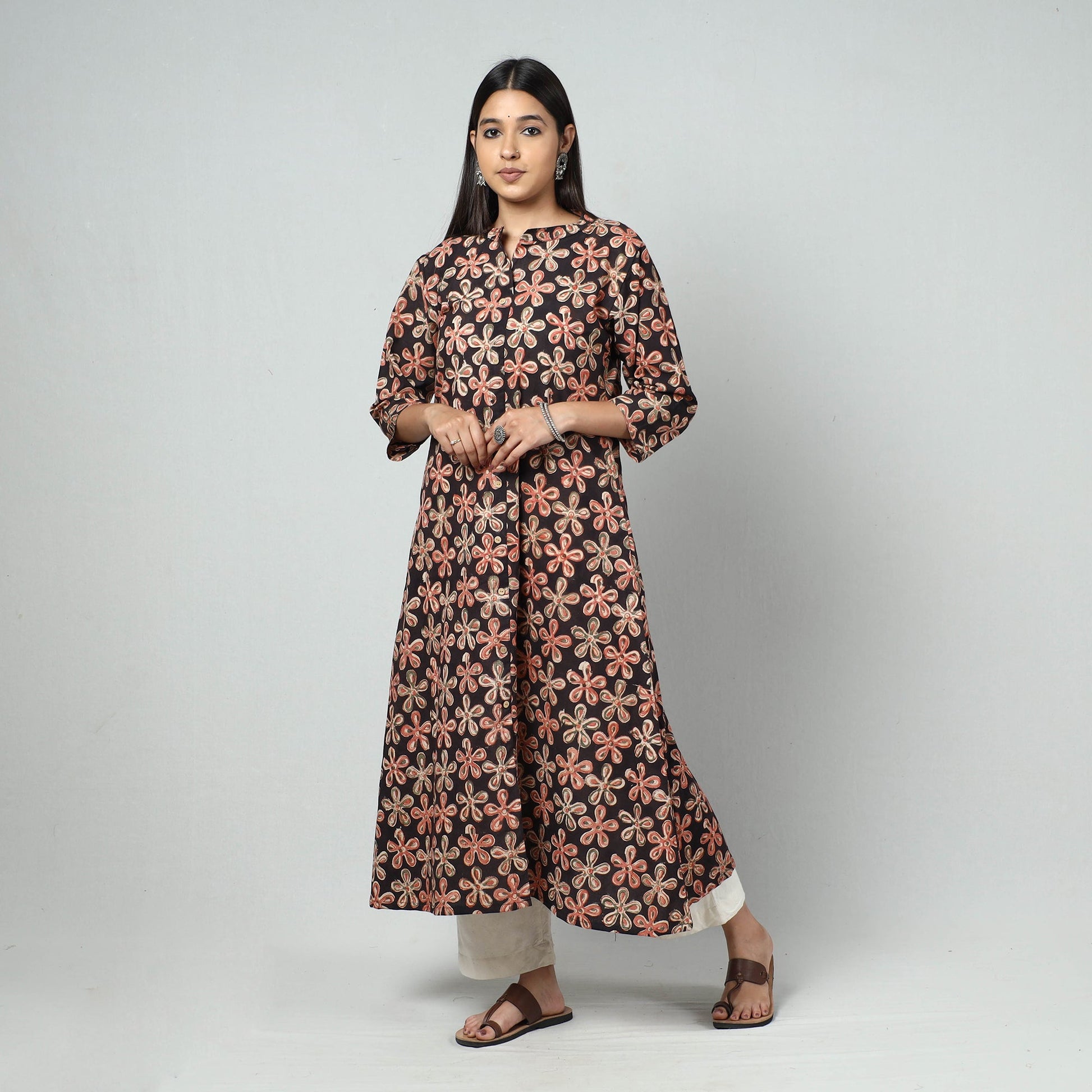 Black - Kalamkari Block Printed Cotton Long Kurta