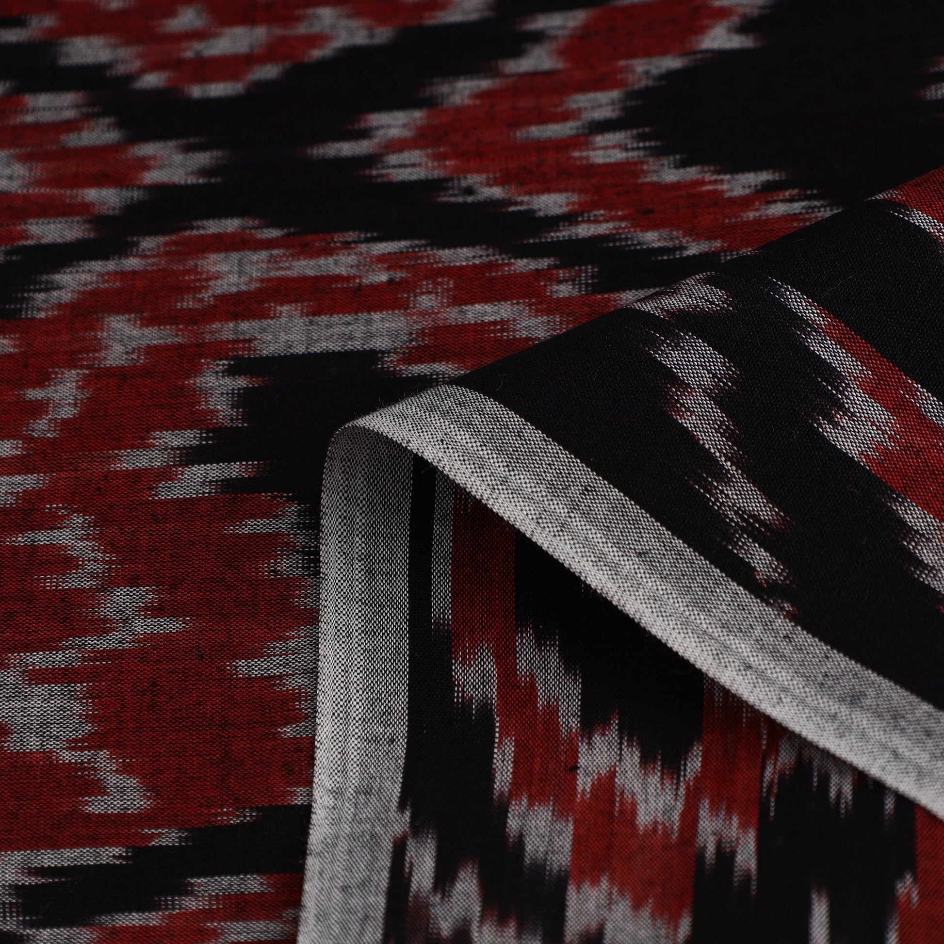 Black - Handloom Cotton Central Asian Pochampally Ikat Fabric 10