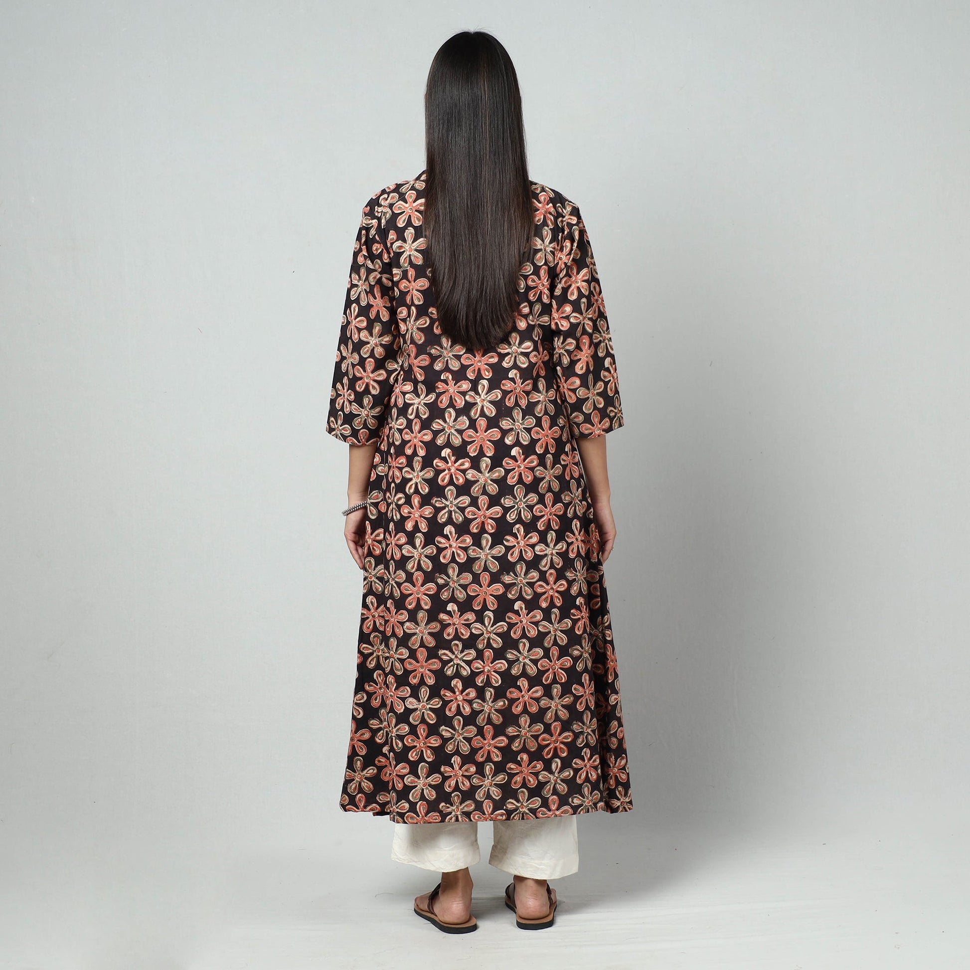 Black - Kalamkari Block Printed Cotton Long Kurta