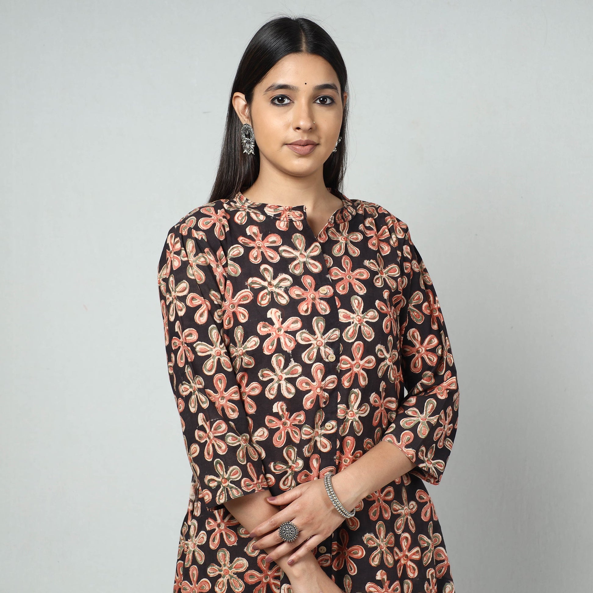 Black - Kalamkari Block Printed Cotton Long Kurta