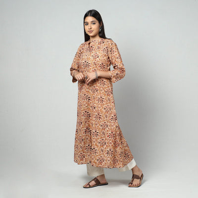 Beige - Kalamkari Block Printed Cotton Long Kurta